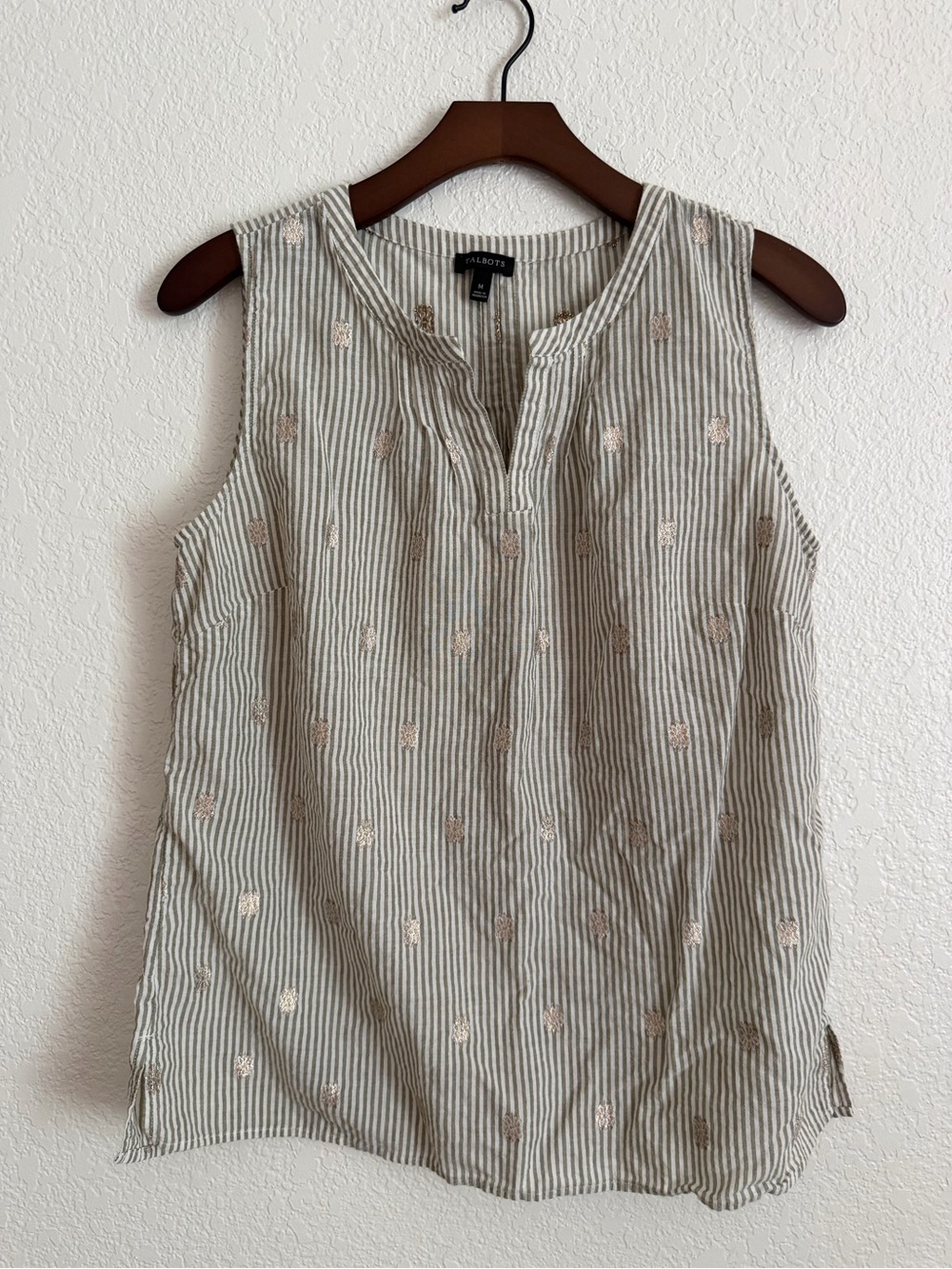 Talbots Striped Sleeveless Metallic Dot Cotton Top Medium
